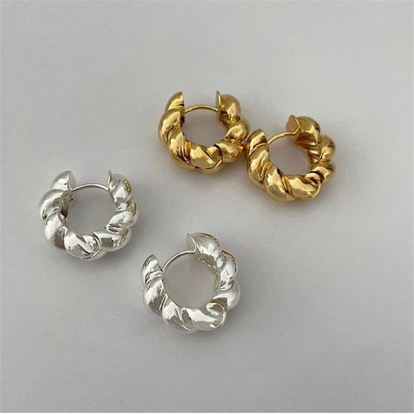 

hoop & huggie korean style twist croissant earrings for women gold silver color round metal geometric ear ring vintage jewelry, Golden;silver