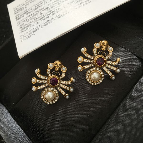 

fine jewelry online personality exaggeration design spider skull earrings diamond silver needle 65% off store online sale, Golden;silver