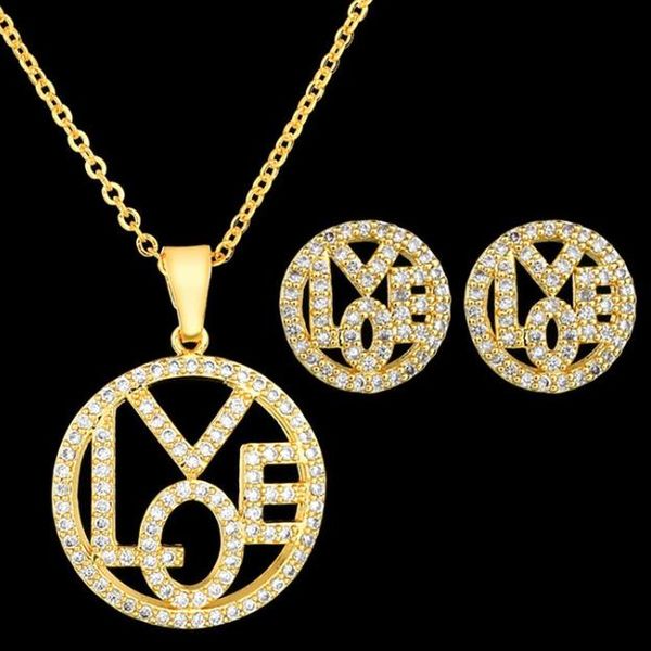 

earrings & necklace round cutout zircon pendant set, Silver