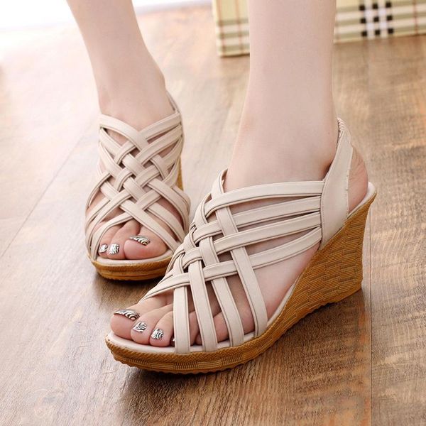 

dress shoes summer beach high heels sandals for women roman style soft casual solid color ladies outdoor female footwear, Black