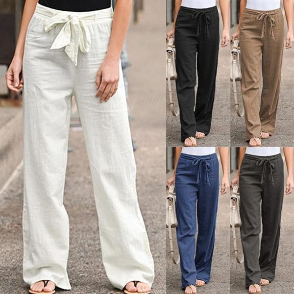 

women's pants & capris 2021 casual solid color cotton linen long straight harajuku high waist with ankle-length length trousers, Black;white