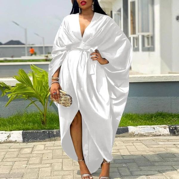 

casual dresses elegant party dress women deep v neck irregular long 2021 vonda spring sleeve vestidos plus size satin robe, Black;gray