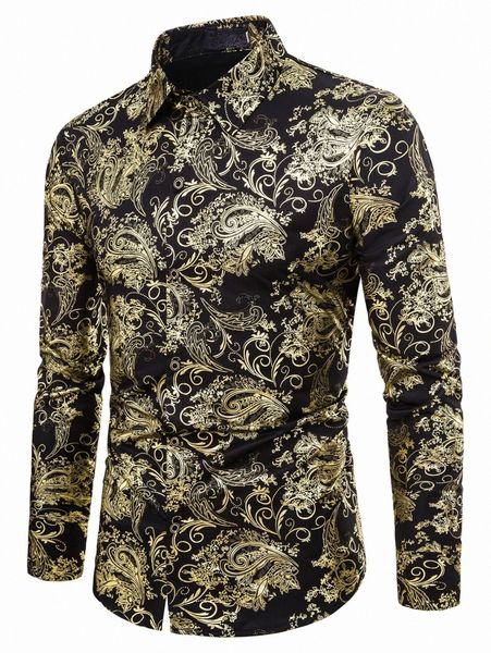 

men baroque print button through shirt i2s8#, White;black