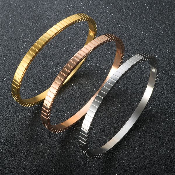 

4mm width stripe engraved cuff bracelet bangle gold color stack bracelets bangles for women jewelry wholesale, Black