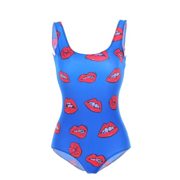 

women's jumpsuits & rompers digital printed swimsuit with big lips and red, Black;white