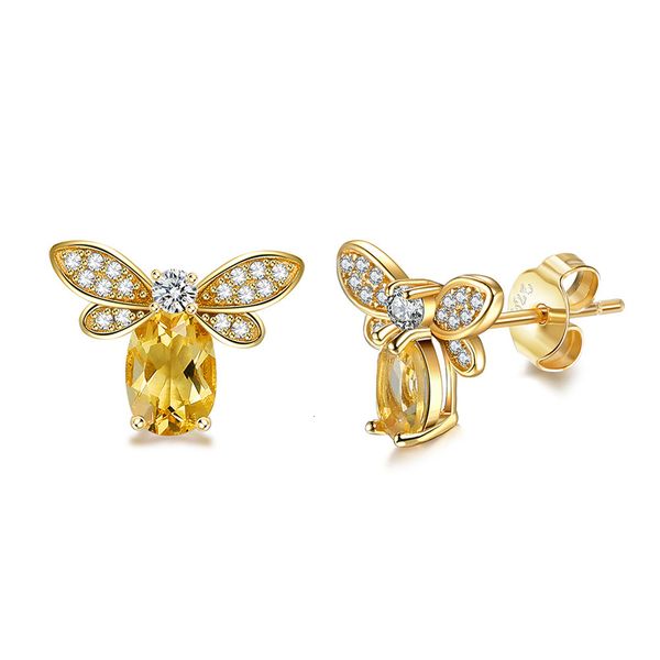 

925 sterling silver bee earrings zircon inlaid and ptee0459, Golden