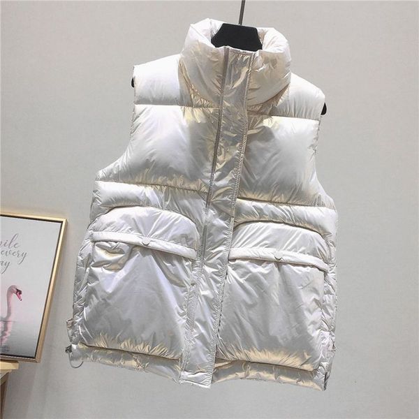 

bright face vest women's short autumn winter down cotton jacket vest bread jacket women's, White