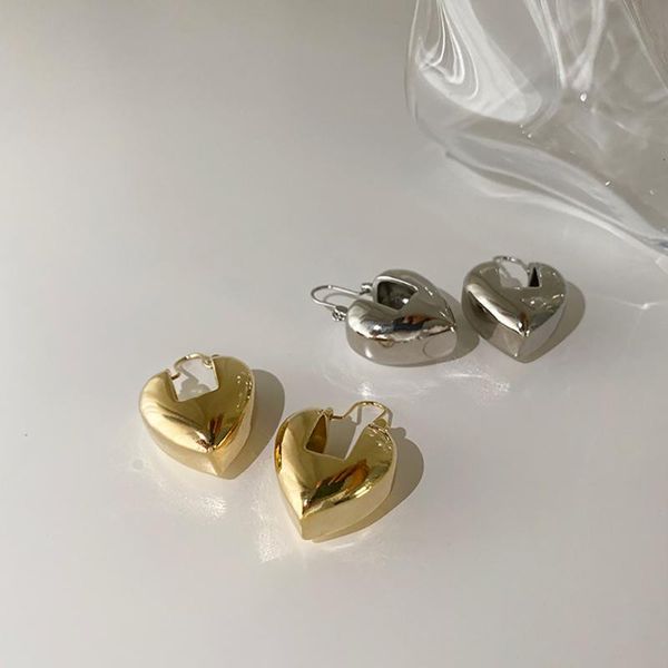 

hoop & huggie ghidbk vintage gold silver color metal heart lock earring for women punk geometric street love earrings wedding gift, Golden;silver