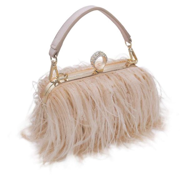 

evening bags women fluffy ostrich feather dress clutch bag purse shoulder wedding designer chain party