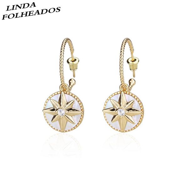 

design trendy jewelry gold copper white cubic zirconia star hoop earring for women party anniversary wedding gift & huggie, Golden;silver