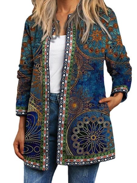 

women's jackets kalenmos autumn retro women jacket ethnic style printing long-sleeved round neck coats cardigan casual 5xl clothes, Black;brown