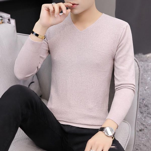 

men's sweaters spring and autumn korean slim knitted personality pure color base shirts, White;black
