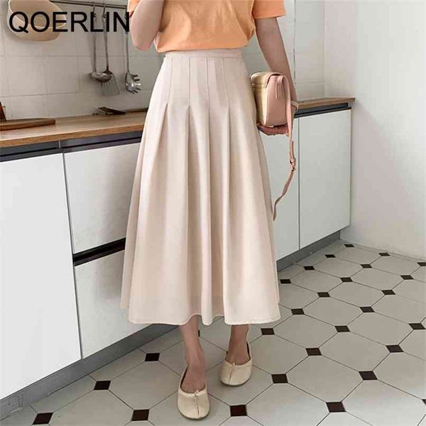 

chic drape gentle all-match temperament solid pleated elastic waist skirt women high office ladies a-line skirts 210601, Black