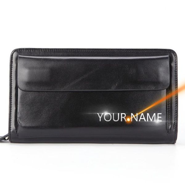 

wallets 2021 name engraving man wallet classic genuine leather zipper long male card holder purses, Red;black