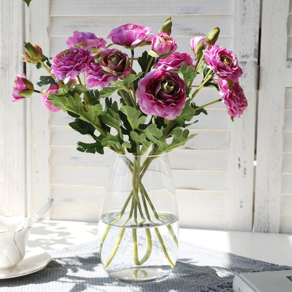 

3pcs/lot artificial silk lotus rose flowers wedding party decoration flower arrangement pink 6 heads fake roses for vase decorative & wreath