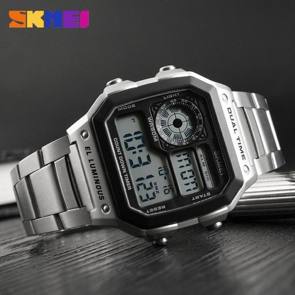 

wristwatches skmei fashion casual watches men watch alarm chronograph waterproof digital wristwatch relogio masculino erkek kol saati silver, Slivery;brown
