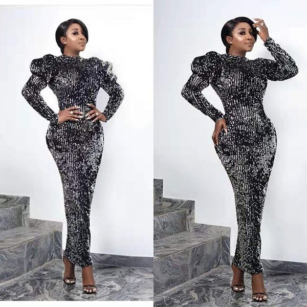 

dress dressed in jaws sequins glitter spark celebrate ladies party long manga puff bodycon dresses with zipper african hip tt9m, Black;gray