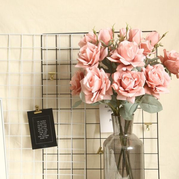 

decorative flowers & wreaths 3 head roses bouquet vases for home decoration accessories christmas wedding wall fake diy artificial