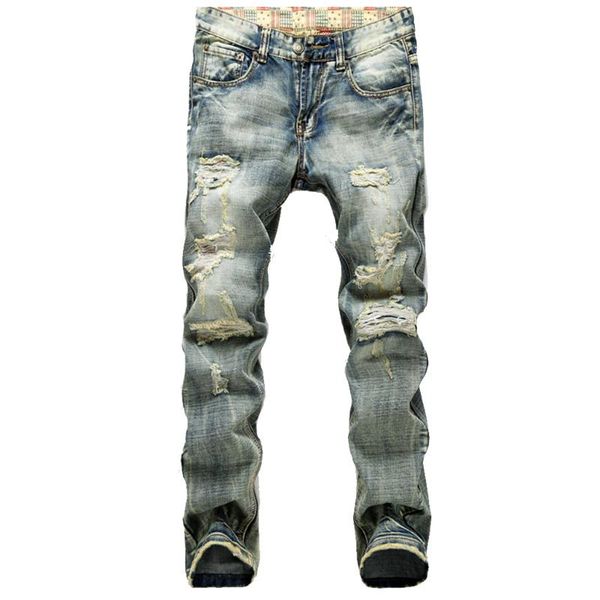 

men's jeans fashion all-match printed pants mid-rise, Blue