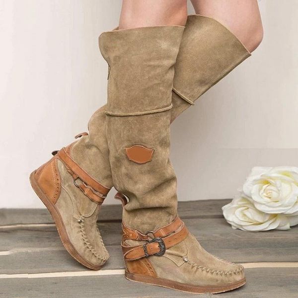 

boots puimentiua 2021 shoes women knee high fashion flock buckle stylish ethnic platform winter snow warm long, Black