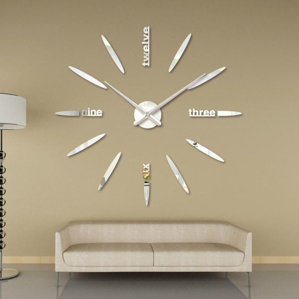 

digital wall clock diy sticker 3d stereo mirror acrylic clock(silver/without battery) clocks
