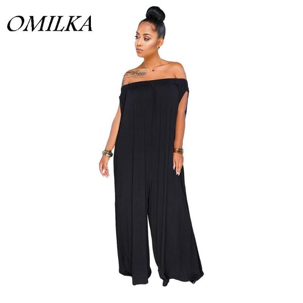 

women's jumpsuits & rompers omilka 2021 summer women off shoulder loose and casual black white slash neck club party plus size overalls