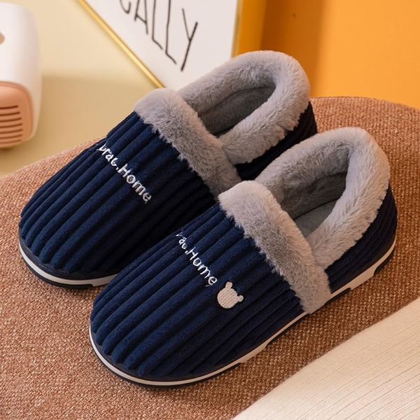 

slippers corduroy winter warm women striped fluff indoor and outdoor home flat man fur furry slides female, Black