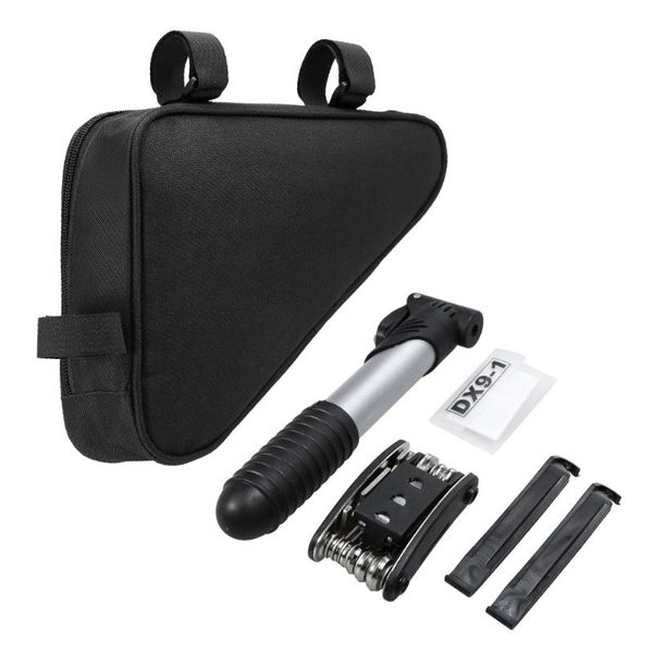 

tools lixada bicycle repair mini pump 16-in-1 multi tool screwdriver wrench set with bike triangle bag