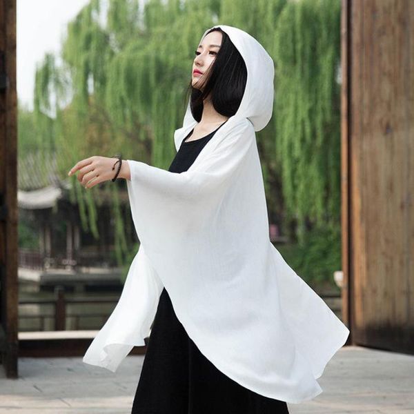 

women's jackets johnature women loose cotton linen all-match hooded irregular coat 2021 autumn simple comfortable batwing sleeve retro, Black;brown
