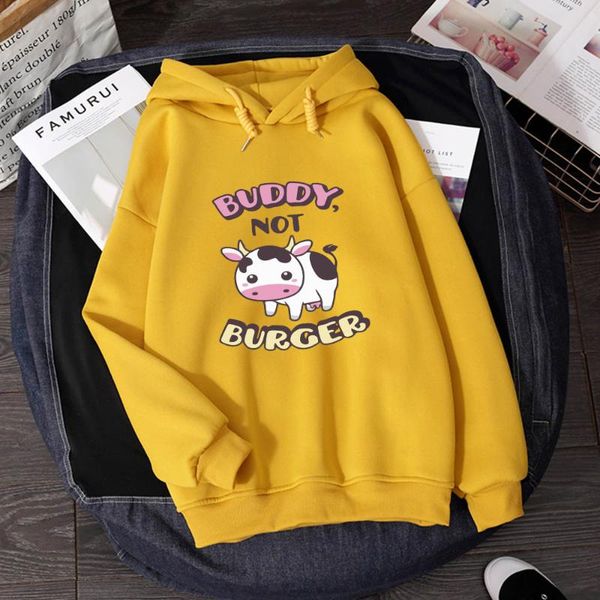 

women's hoodies & sweatshirts oversized full sleeves kawaii cute cow printing for womens thicken loose hoody femme winter sweetshirts, Black