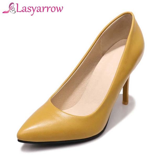 

lasyarrow brand shoes woman high heels pointed toe concise shallow mouth dress fashion simple solid sapatos mujer rm704, Black