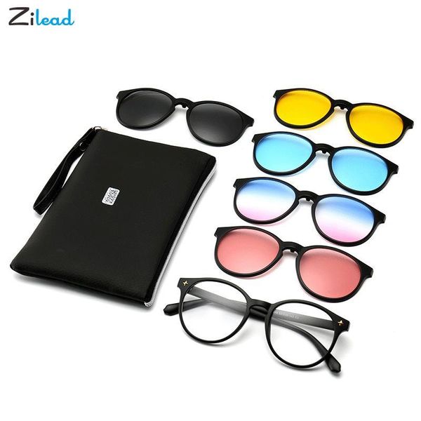 

sunglasses zilead 5 in 1 men women polarized optical magnetic clip magnet on polaroid sun glasses uv400, White;black