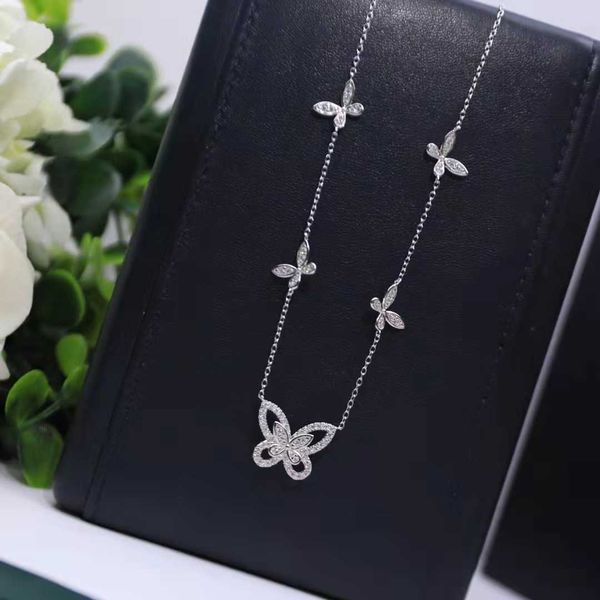 

s925 silver five butterfly necklace female sterling silver plated thick gold versatile fairy diamond set clavicle chain y90, Black