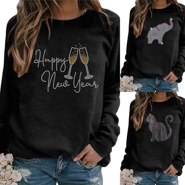 

women's t-shirt ladies fashion polyester rhinestone casual print creative comfortable all-match o-neck plus size top, White