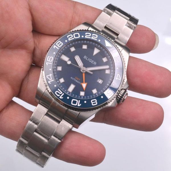 

wristwatches 43mm sterile dial ceramic bezel gmt sapphire crystal automatic mens watch date mechanical watches, Slivery;brown
