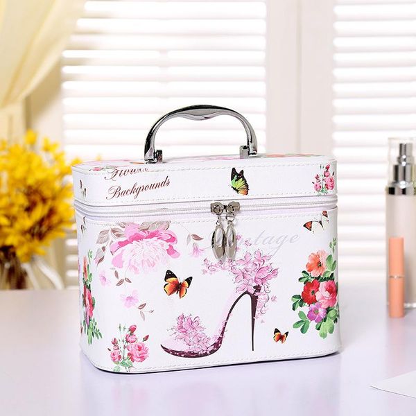 

large capacity makeup bag cosmetic travel organizer trunk with mirror women portable toiletry bags waterproof fashion gift box & cases