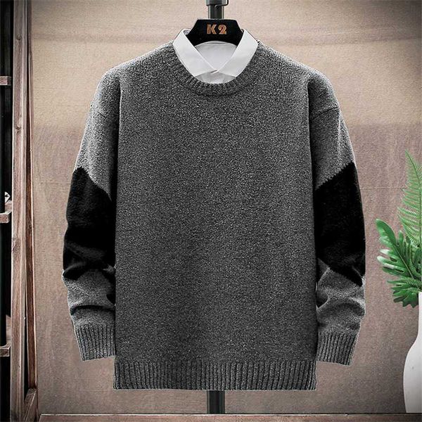 

men's sweaters men fashion patchwork round collar pullover long sleeve knitted male autumn winter jumper casual home wear, White;black
