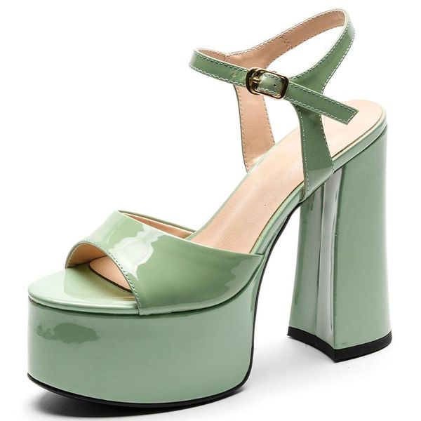 

sandals lapolaka brand shoes woman customized extreme high heels patent leather thick platform summer nude party, Black