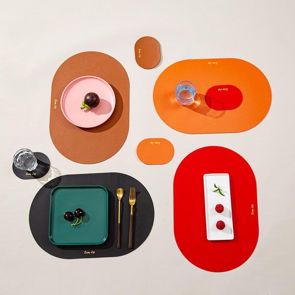 

mats & pads placemat for dining table waterproof non-slip pu leather place mat set kitchen accessories cup wine tableware pad