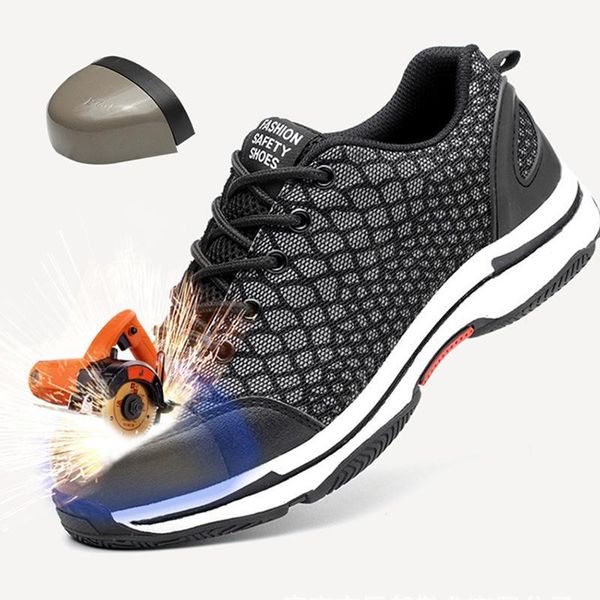 

boots 2021 fashion safety shoes men work boot mesh breathable night reflective outdoor casual sneaker steel toe1, Black