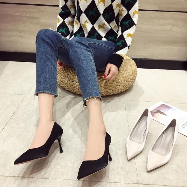 

dress shoes pumps women high heels solid color pointed toe shallow mouth female thin fashion party, Black
