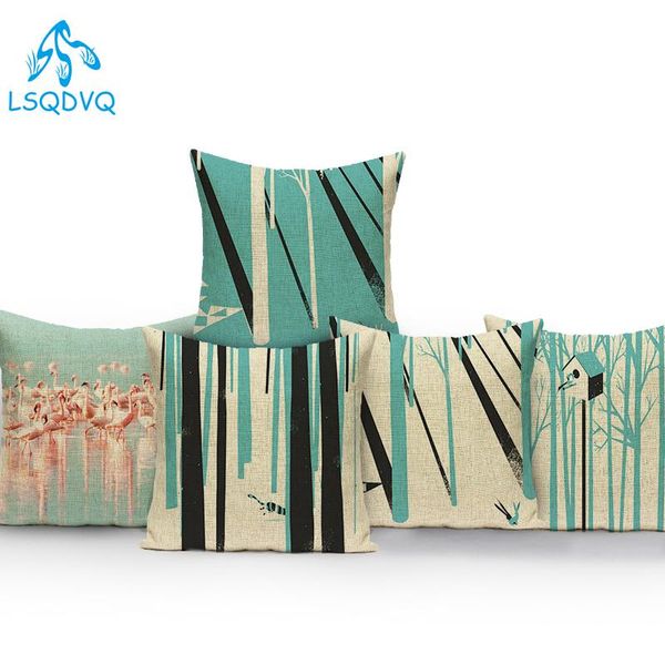 

cushion/decorative pillow decorative throw pillows case blue green trees animals cotton linen cushion cover for sofa home living room funda