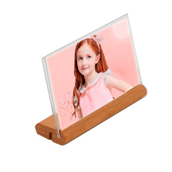 

wood base a6 sign holder l-shaped display stand picture frame