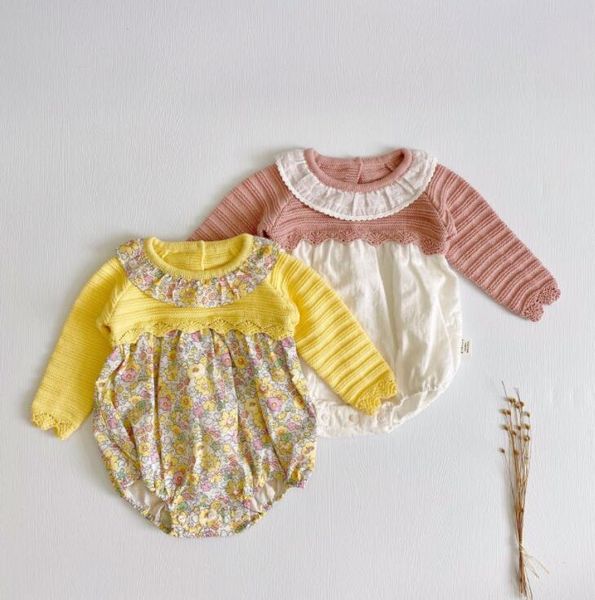 

rompers 2021 boys girls knitted patchwork printed cotton full sleeve autumn babys jumpsuit, Blue