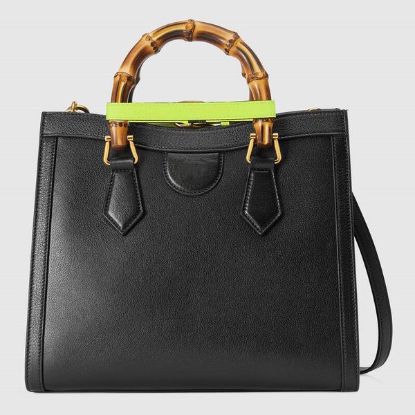 

2022 bamboo small tote bag made of black leather and two neon buckle straps, the model number 660195 highlights the smart elegant temperamen