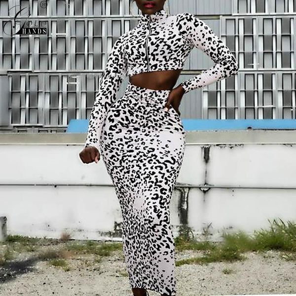 

women's two piece pants gold hands fashion arrival ladies autumn winter leopard zip print streetwear and skirts sets, White