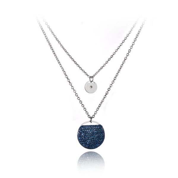 

trendy bohemia titanium stainless steel double layers dark blue rhinestone round shape choker necklaces for women n19168 chokers, Golden;silver