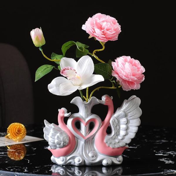 

vases modern swan ceramic vase+artificial flower ornaments wedding gifts home livingroom desk figurines furnishing crafts decoration