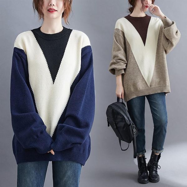 

women's sweaters sweater ulzzang clothing 2021 pull oversize vintage casual loose sweat femme knitwear 5607, White;black