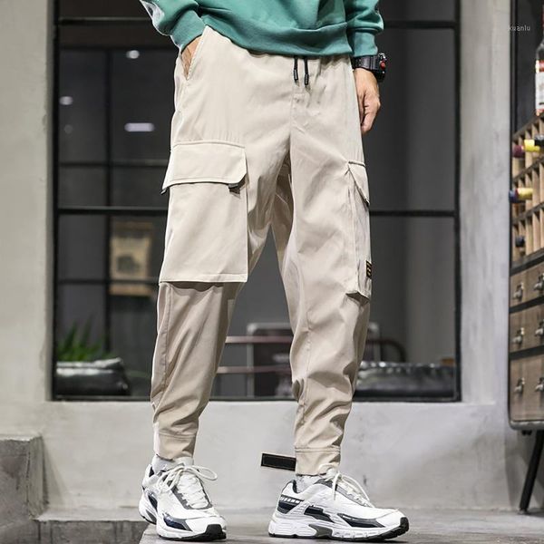 

men's pants drawstring men solid color casual cargo mouth hiking work outdoor clothing sweatpants pantalons dÃ©contractÃ©s, Black
